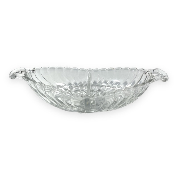Vintage Fostoria Handled Divided Two Part Relish Celery Dish Clear‎ Glass - Picture 4 of 5